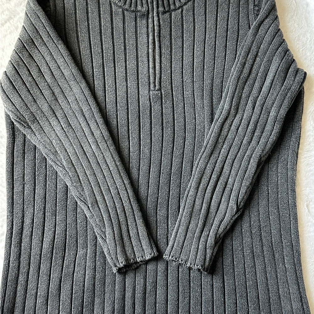 Ralph Lauren Gray Zip Up Sweater with Ribbed Knit